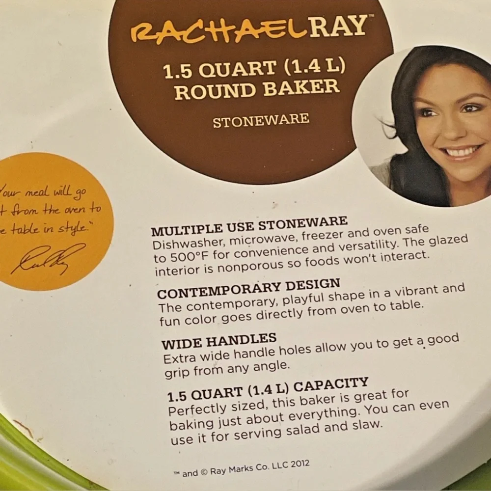 RACHAEL RAY 1.5 Round Open Baker Stoneware - Lime Green NEW